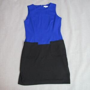 Calvin Klein Dress Womens Sz 12 Blue Black Colorblock Sheath Preppy Classy Work